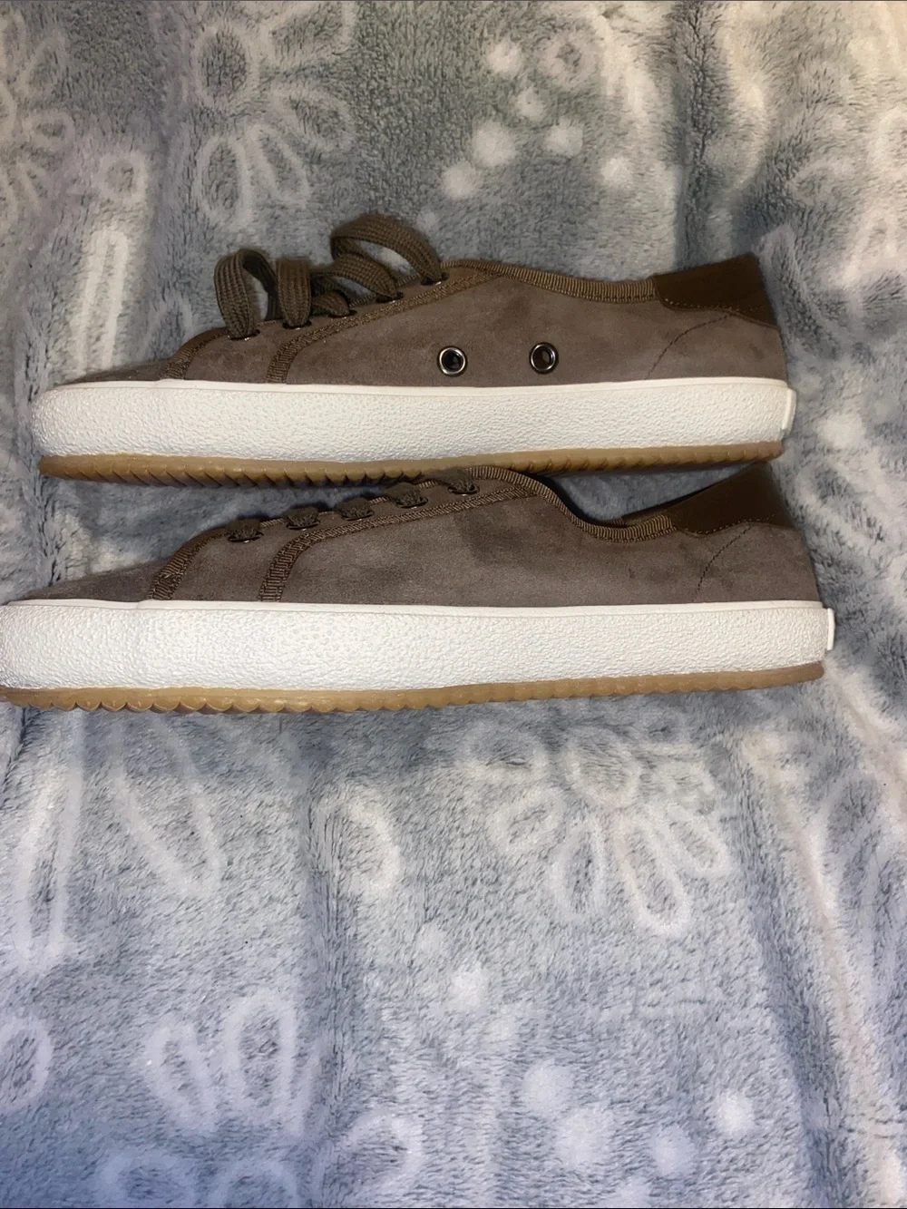 Ralph Lauren Taupe Suede Low-Top Sneakers with White Sole